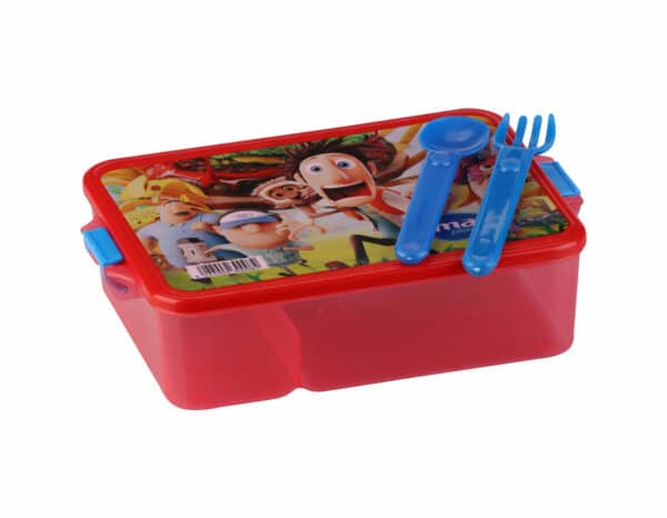 Very practical design divided from inside to use at school. Set of Lunch Box+Fork and spoon. High quality Plastic materials BPA Free. Keeps Food Fresh & conserves its flavors. Dishwasher safe (top rack). Microwave safe (without lid).