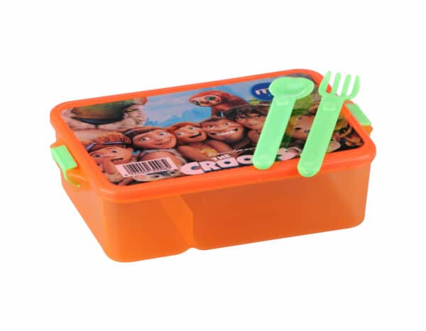 Very practical design divided from inside to use at school. Set of Lunch Box+Fork and spoon. High quality Plastic materials BPA Free. Keeps Food Fresh & conserves its flavors. Dishwasher safe (top rack). Microwave safe (without lid).