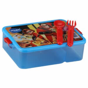Very practical design divided from inside to use at school. Set of Lunch Box+Fork and spoon. High quality Plastic materials BPA Free. Keeps Food Fresh & conserves its flavors. Dishwasher safe (top rack). Microwave safe (without lid).