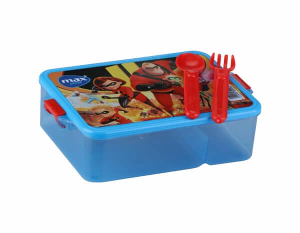 Very practical design divided from inside to use at school. Set of Lunch Box+Fork and spoon. High quality Plastic materials BPA Free. Keeps Food Fresh & conserves its flavors. Dishwasher safe (top rack). Microwave safe (without lid).