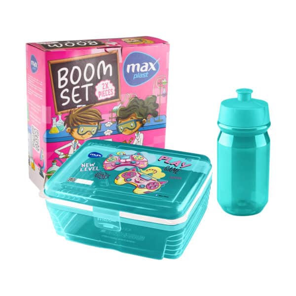 Set of Bottle + Lunch Box. Lunch box large size. Elegant colors and Very practical design. Bottle includes a push-pull spout for easy sipping and drinking. High quality Plastic materials BPA Free. Keeps Food& Water Fresh and  conserves the flavors.